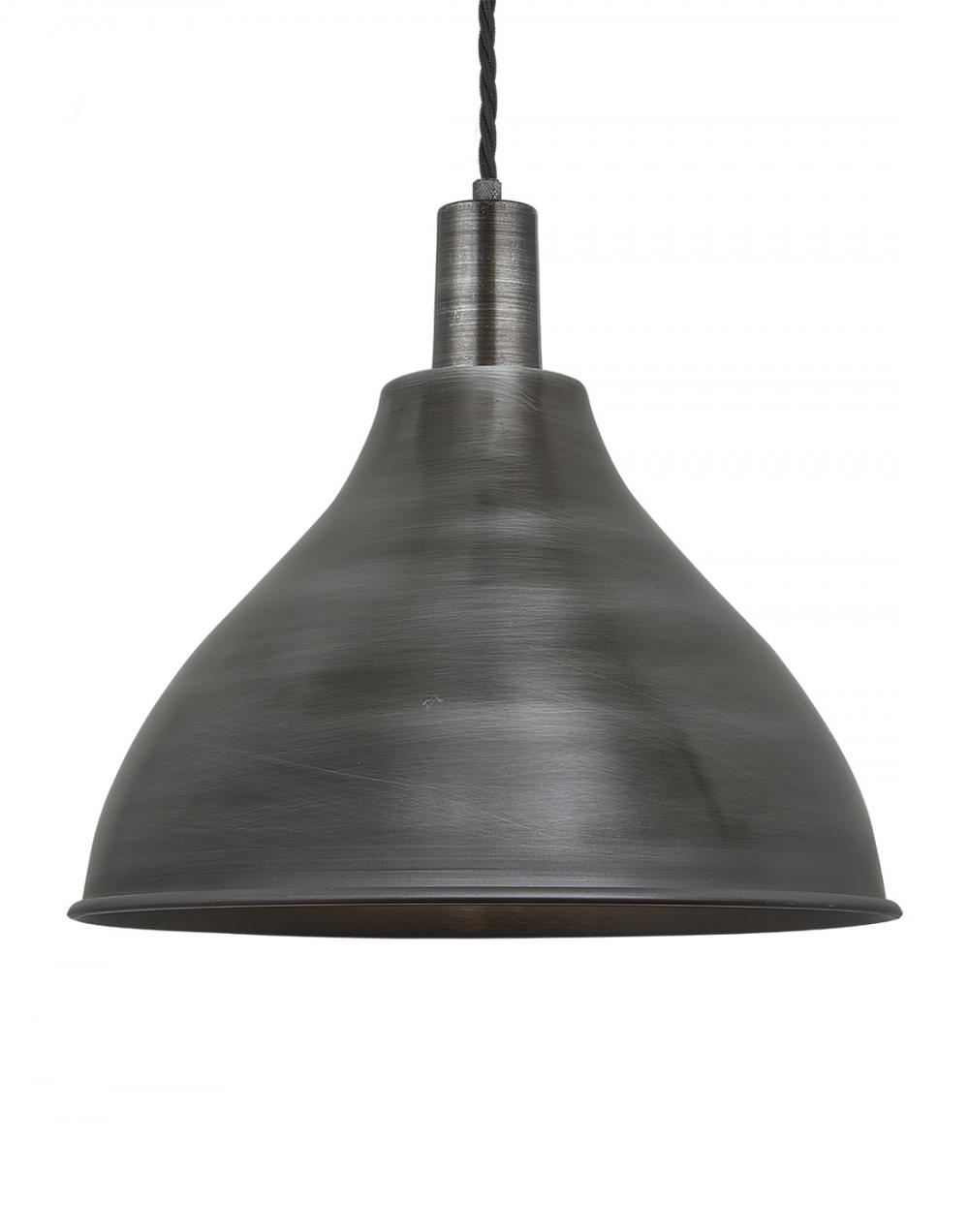 Industville Brooklyn Cone Pendant Sleek Fittings Large Pewter Shade Pewter Holder Grey Designer Pendant Lighting