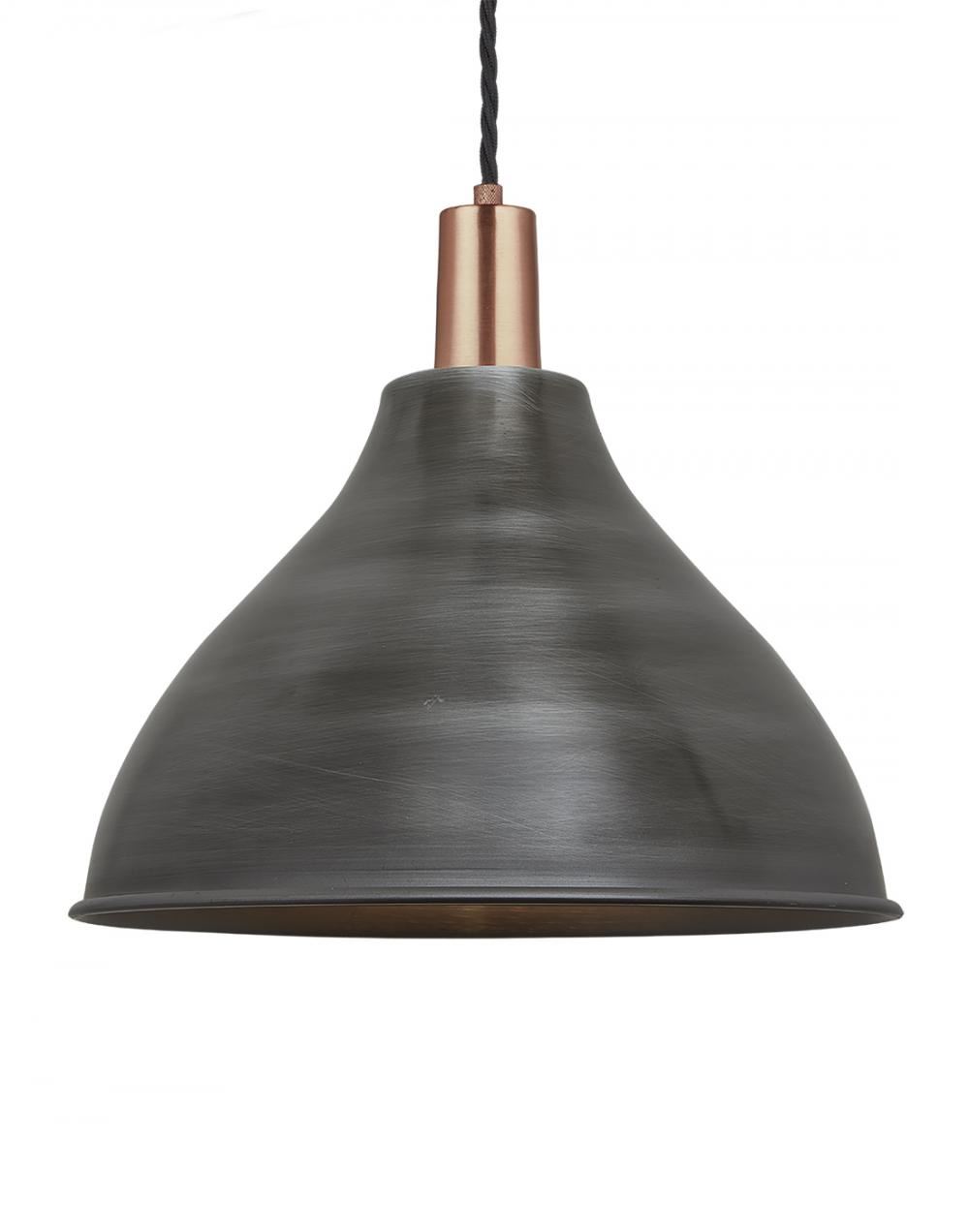 Industville Brooklyn Cone Pendant Sleek Fittings Large Pewter Shade Copper Holder Grey Designer Pendant Lighting