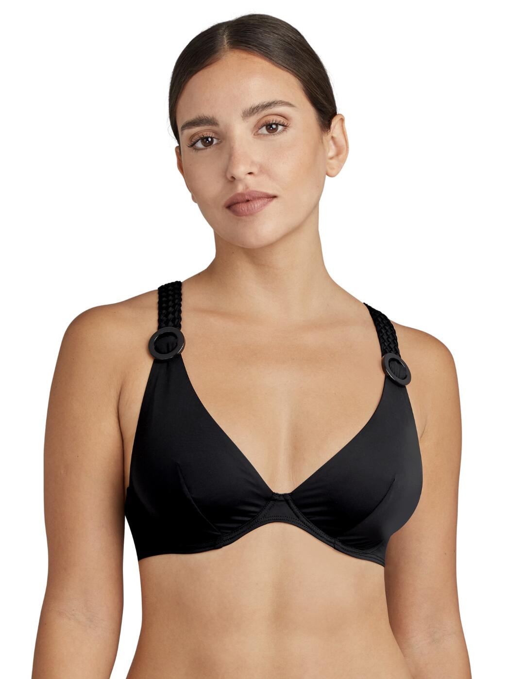 The beach is calling your name with the La Plage Ensoleillee collection from Aubade! Welcome this plunging, triangle bikini top into your wardrobe for an added twist of a classic design, with its woven strap detailing. Rocking a sexy, plunging neckline whilst maintaining support for your bust with an underwire, this bikini top has it all. Adorned with a seductive buckle on the strap for extra edge, this bikini top fastens at the rear with a clasp to guarantee optimum anchorage, so you're free to have fun in the sun. This bikini top looks beautiful with matching bottoms to complete the set.  Non-padded cups for comfort Underwired to provide lift and support Woven straps for a modern twist Adorned with buckle Clasp closure Fixed, fully adjustable straps Country of origin: Tunisia Composition: Lining: 90% Polyamide &pipe; 10% Elastane Composition: Knit: 73% Recycled Polyamide &pipe; 27% Elastane Listed in UK sizes  54539-97315-1262839 TS12 Triangle Bikini Top