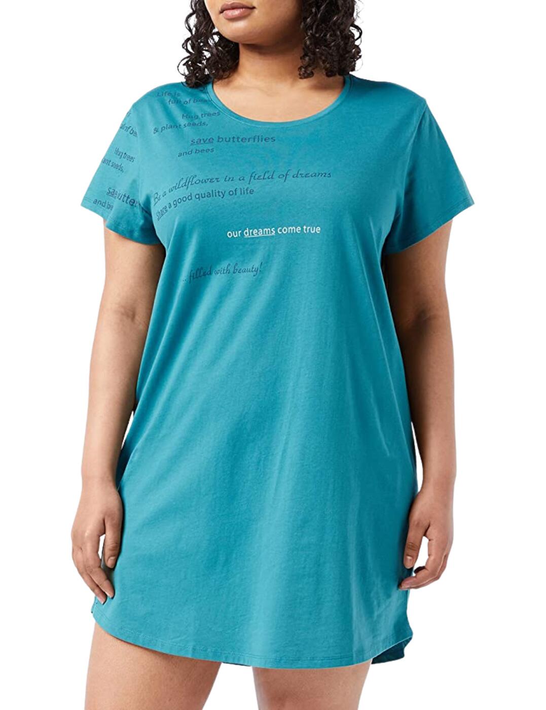 Get the best night's sleep in this nightdress by Triumph from the Nightdress NDK range. Sleep in peace with this loose-fitting nightdress that is super soft ensuring a comfortable fit all night long. A super chill vibe with a scoop neckline, short sleeves and in a medium length. Finished off with a printed motif across the front.