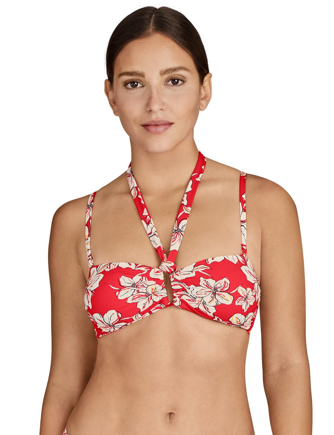 Gorgeous and versatile; introducing the Parfums D'Ete collection from Aubade. Feel sleek and sexy in this beautiful bandeau bikini top boasting multi-way strap detailing for extra excitement by the pool. Classic floral print to add a sense of style to any holiday. Features moulded cups that are removable to suit you and your desires. Match with co-ordinating briefs to complete the look.  Removable straps Moulded cups Non-wired Clasp closure Removable moulded cups Elegant ruched centre detailing Matching co-ordinate Composition:- Lining: 90% polyester &pipe; 10% elastane Composition:- Knit: 73% recycled polyamide &pipe; 27% elastane Listed in UK sizes  54550-97327-1263203 TU06-0 Bandeau Bikini Top