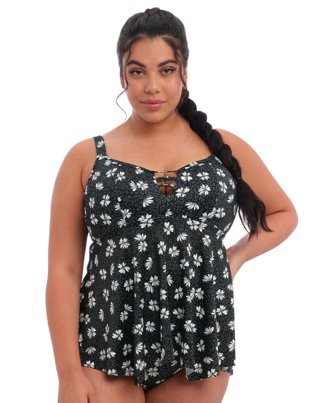 Enhance your inner feminity and beauty with this moulded tankini top from the Plain Sailing range by Elomi. A tankini top is perfect for those who prefer a little more coverage but this still brings that sexy and girly feel. This top can be worn over a matching bikini top from the Plain Sailing range which is also available for a better fit and extra support but the tankini does have a light foam cup giving a rounded shape for a more natural look. The tankini provides full coverage and has a cut-out centre detail with a strappy feature that shows a sneak peek of your incredible cleavage. It is a full-length top that is an easy pull-on style with adjustable straps allowing you to create a comfortable fit. Matching swimwear is also available for a fully coordinated look.  Moulded tankini top Can be worn over a matching bikini top for better fit and support Light foam cups give a rounded shape Wireless Mini centre cut-out and strappy detail that showcases cleavage Full-length top Easy pull-on style Adjustable straps All-over playful print Country of origin: Indonesia Composition: 81% Nylon/Polyamide &pipe; 19% Elastane Listed in UK sizes  57893-102060-1324179 7271 Moulded Tankini Top