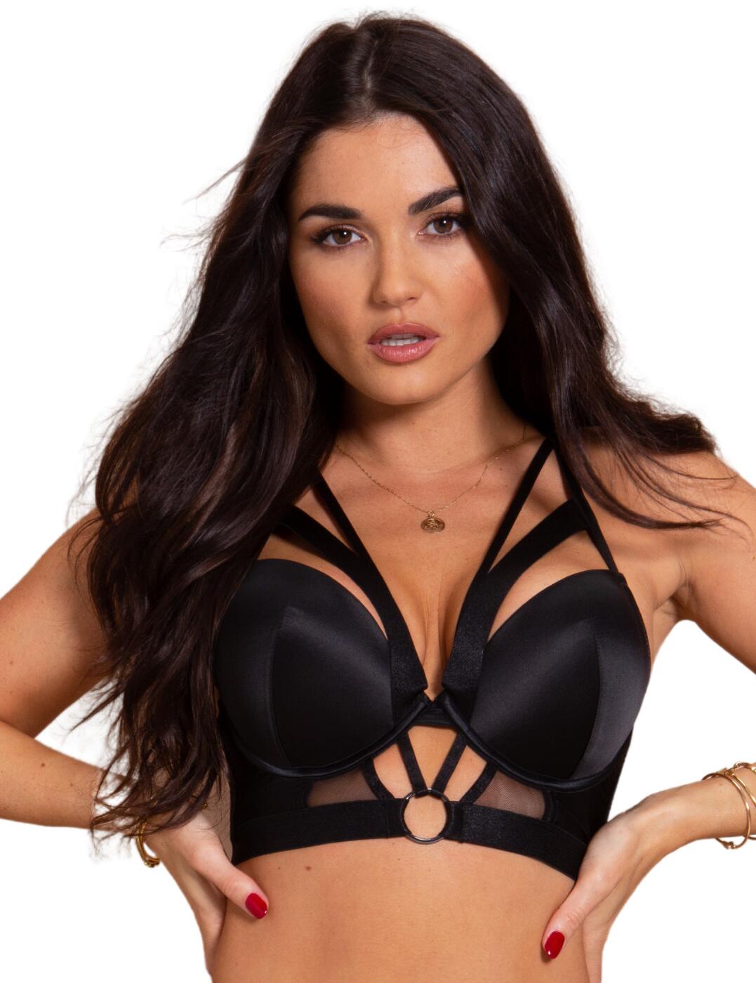 The Obsessed push-up longline bra from Contradiction by Pour Moi is sure to make you feel seductive. Cage style detailing outlines your cleavage and creates a bold appearance. Push-up padded cups offer a smooth silhouette and added volume boost. Smooth satin cups add to the sensual feel of this look The classic long-line style flatters the body and reduces bra bulge. The adjustable shoulder straps feature a J-hook fastening allowing you to wear this bra as a halterneck, offering maximum support and lift. Pair with matching lingerie from the collection for a flirtatious look.  Adjustable shoulder straps Hook-and-eye closure J-hook attachment allows you to wear as a halterneck Matching lingerie available Padded cups offer lift and coverage Country of origin: China Composition: 68% Polyester &pipe; 19% Polyamide &pipe; 13% Elastane  Listed in UK sizes  54556-97336-1268169 23801  Longline Bra