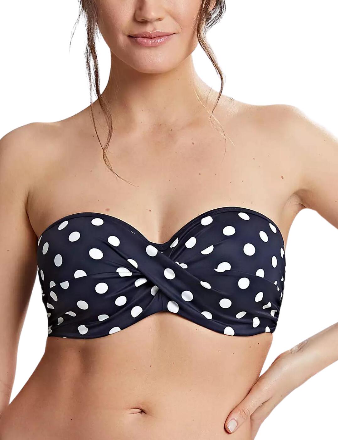 Panache's Anya Riva Spot collection offers a classic and chic addition to everyone's wardrobe. This gorgeous twist bandeau bikini top boasts an iconic spot print bound to make anyone feel their best. Features adjustable and detachable straps that enable you to maximise the wear out of this sexy number. Offering both underwiring and padding to both support and uplift your bust whilst maintaining maximum comfort. Matching coordinates are available to complete this stunning set.  Timeless spot print for all year round glamour Bandeau fit for a sexy look Adjustable and detachable straps for comfort Padded cups Underwired for boosted support and lift Back clasp closure Country of origin: Vietnam Composition: 80% Polyamide &pipe; 20% Elastane Listed in UK sizes  54629-97433-1263475 SW1453 Padded Bandeau Bikini Top