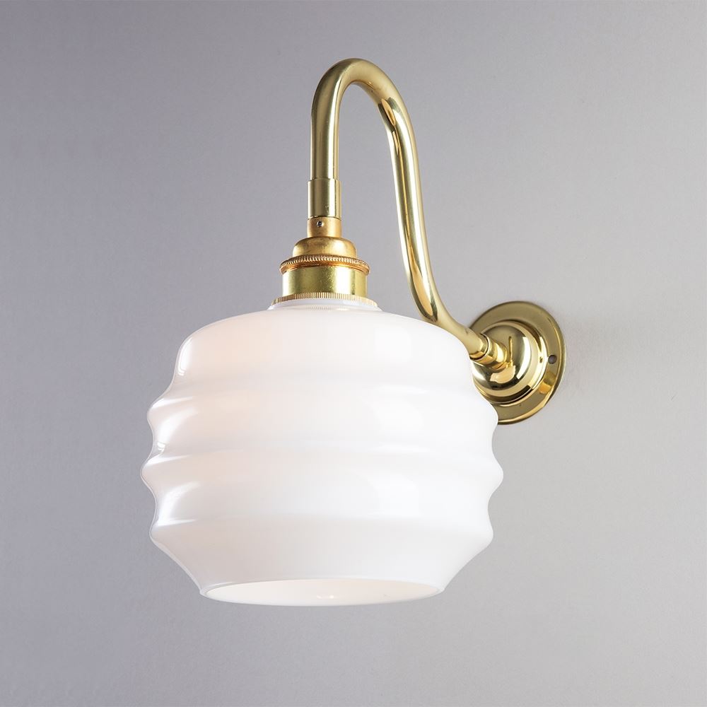 Old School Electric Deco Opal Glass Wall Light Polished Brass