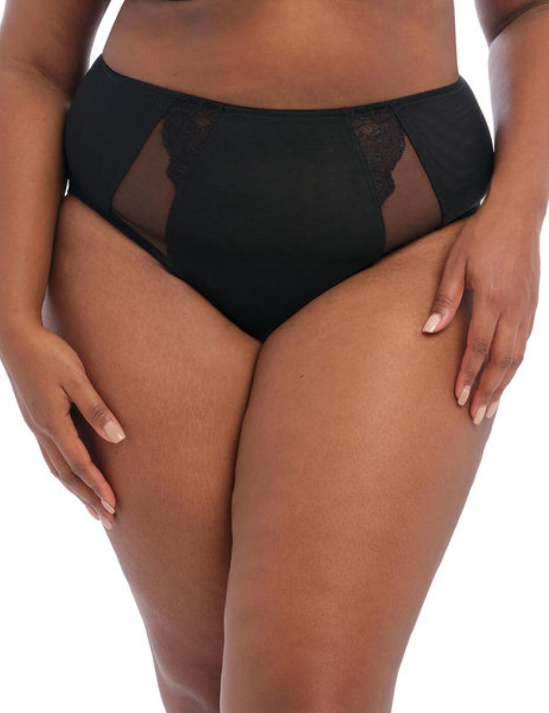 Enjoy boosted confidence in this luxurious full brief from the Brianna collection by Elomi. The full brief offers a high rise to sit flawlessly on your waistline and create a smoothing effect. The front of the brief is double layered tulle panelling with stretch lace panelling on either side. The layers are separated by a stunning flat lace floral design over the top for a glamorous styling. The back of the brief offers fuller coverage for a more modest fit but still allows you to feel sexy in the stunning colours and elegant design.