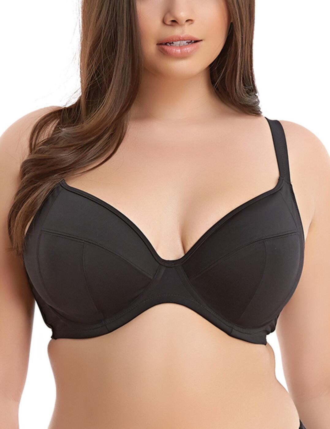 This underwired plunge bikini top is a part of the Essentials range by Elomi, which is exactly what is bikini top is, a must-have! The bikini top provides full coverage with cups that have a sheer non-stretch lining for great support and uplift along with side panels that ensure forward projections and separation. It also has a low centre that showcases your bust beautifully. The bra features a simple style with a plain opaque fabric with Xtra Life Lycra that allows for your swimwear to last longer. It ensures an individual fit with adjustable straps and a clasp closure.