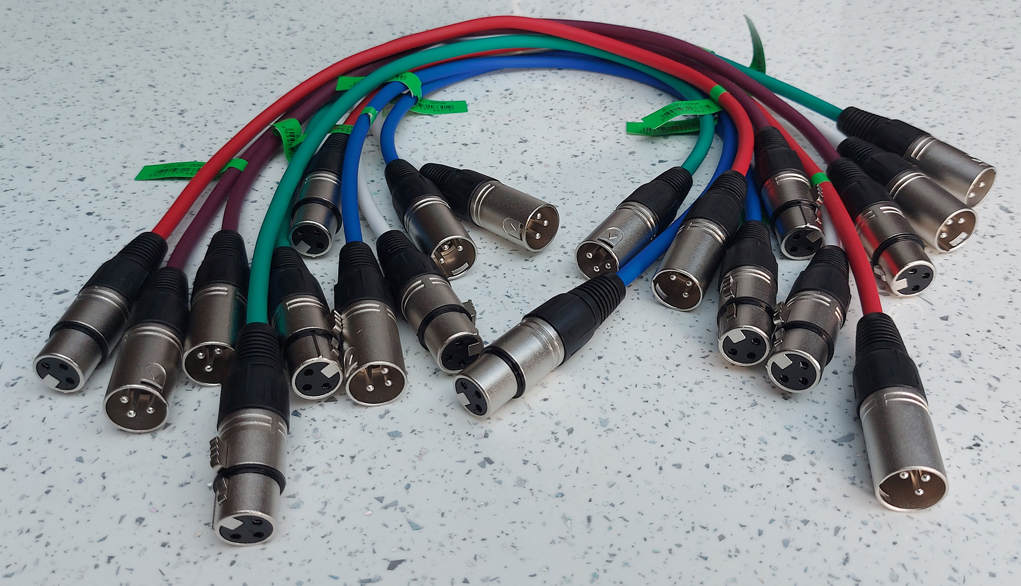 Image of 10 x XLR 0.5 Metre Patch Cables Two of Each Colour Red Green Blue Purple White