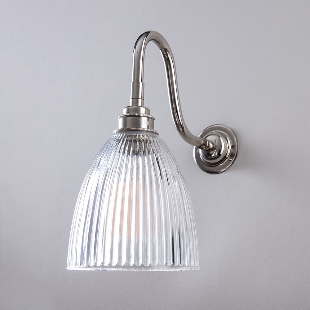 Old School Electric Elongated Prismatic Wall Light Swan Arm Polished Nickel