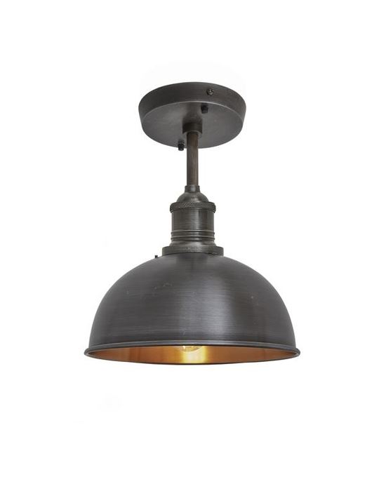Brooklyn Flush Ceiling Light Dome Shade Small Pewter Copper Shade Pewter Fitting