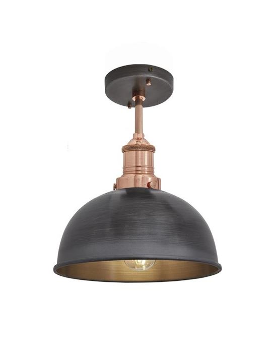 Brooklyn Flush Ceiling Light Dome Shade Small Pewter Shade Copper Fitting