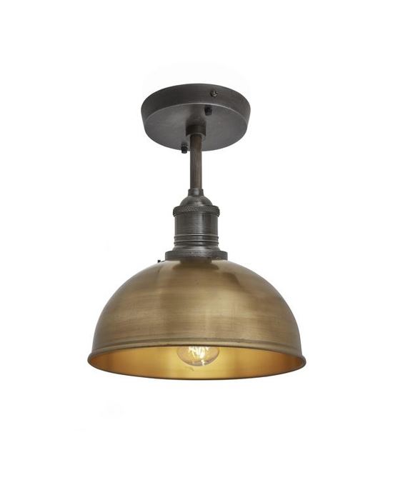 Brooklyn Flush Ceiling Light Dome Shade Small Brass Shade Pewter Fitting