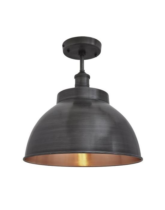 Brooklyn Flush Ceiling Light Dome Shade Large Pewter Copper Shade Pewter Fitting