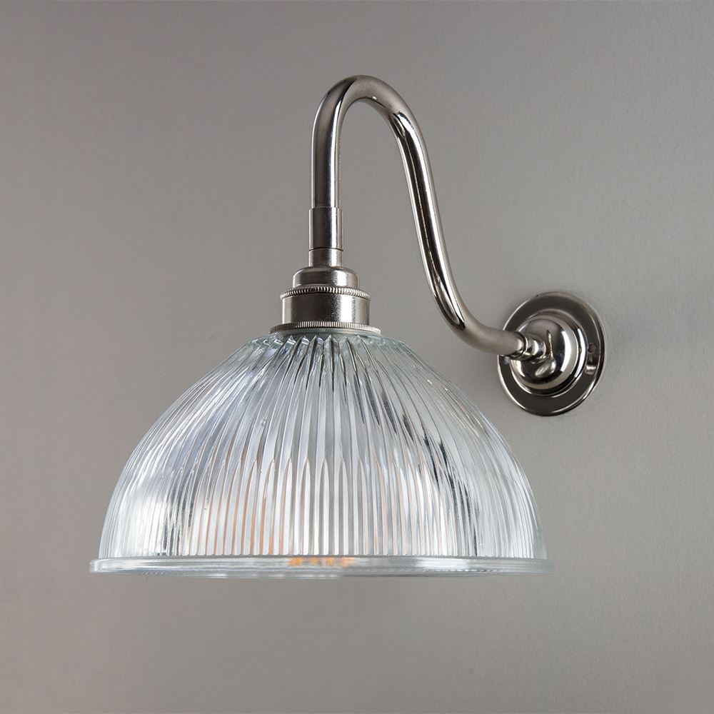 Old School Electric Prismatic Dome Swan Arm Wall Light Polished Nickel