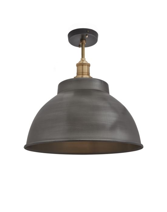 Brooklyn Flush Ceiling Light Dome Shade Large Pewter Shade Brass Fitting