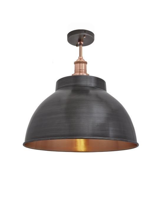 Brooklyn Flush Ceiling Light Dome Shade Large Pewter Copper Shade Copper Fitting