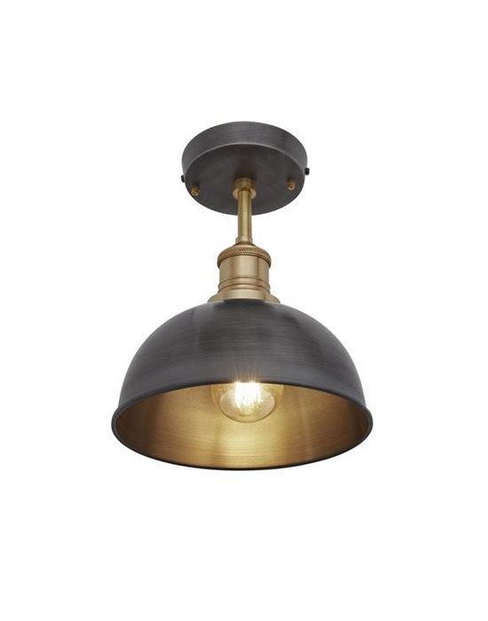 Brooklyn Flush Ceiling Light Dome Shade Small Pewter Shade Brass Fitting