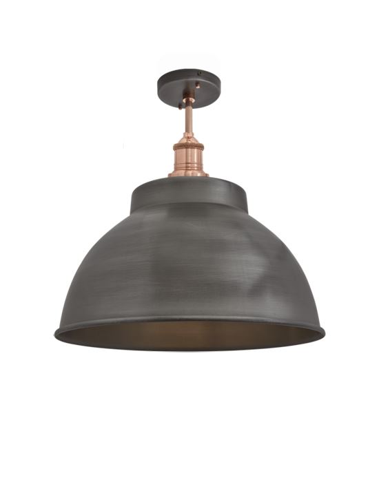 Brooklyn Flush Ceiling Light Dome Shade Large Pewter Shade Copper Fitting