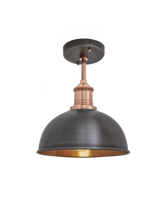 Brooklyn Flush Ceiling Light Dome Shade Small Pewter Copper Shade Copper Fitting