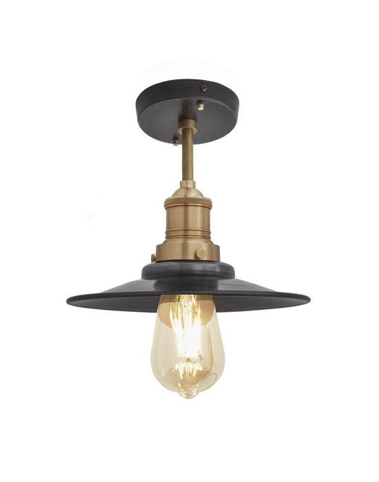 Brooklyn Flush Ceiling Light Flat Shade Small Pewter Shade Brass Fitting