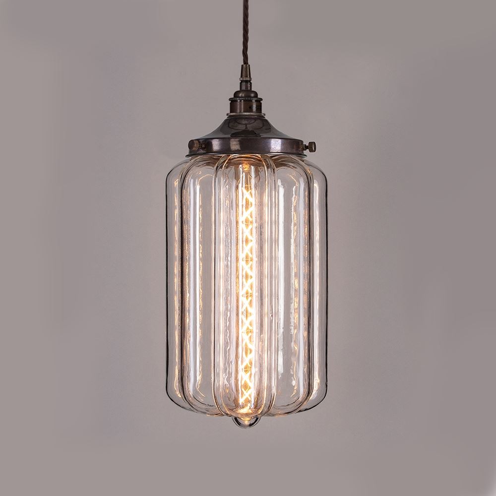 Old School Electric Ellington Pendant Clear Glass Dark Brown Flex With Antique Brass Fittings Designer Pendant Lighting