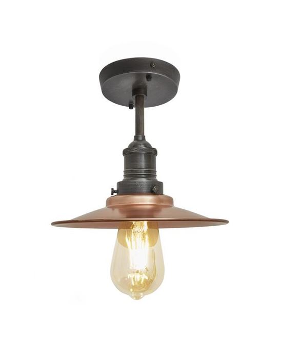 Brooklyn Flush Ceiling Light Flat Shade Small Copper Shade Pewter Fitting