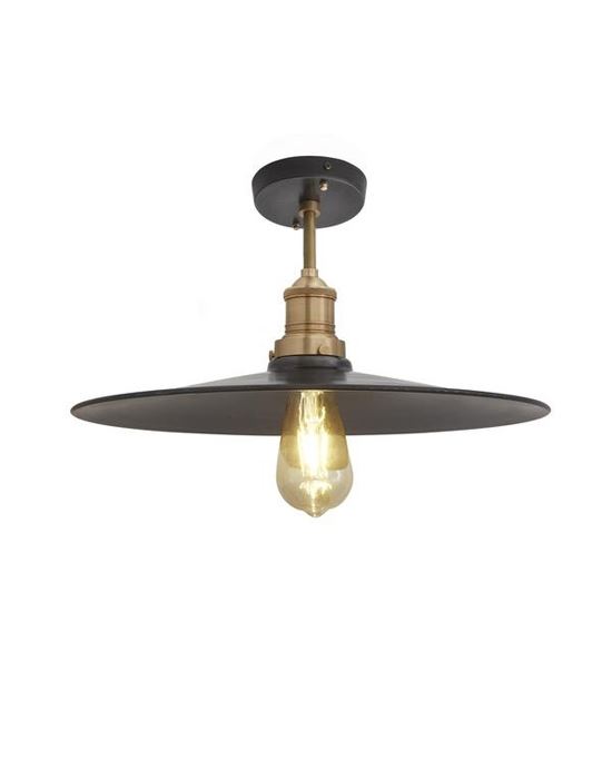 Brooklyn Flush Ceiling Light Flat Shade Large Pewter Shade Brass Fitting