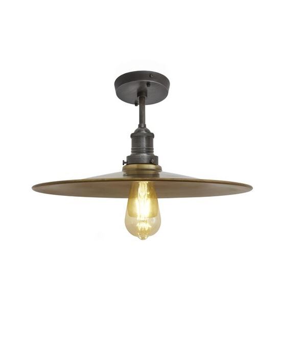 Brooklyn Flush Ceiling Light Flat Shade Large Brass Shade Pewter Fitting