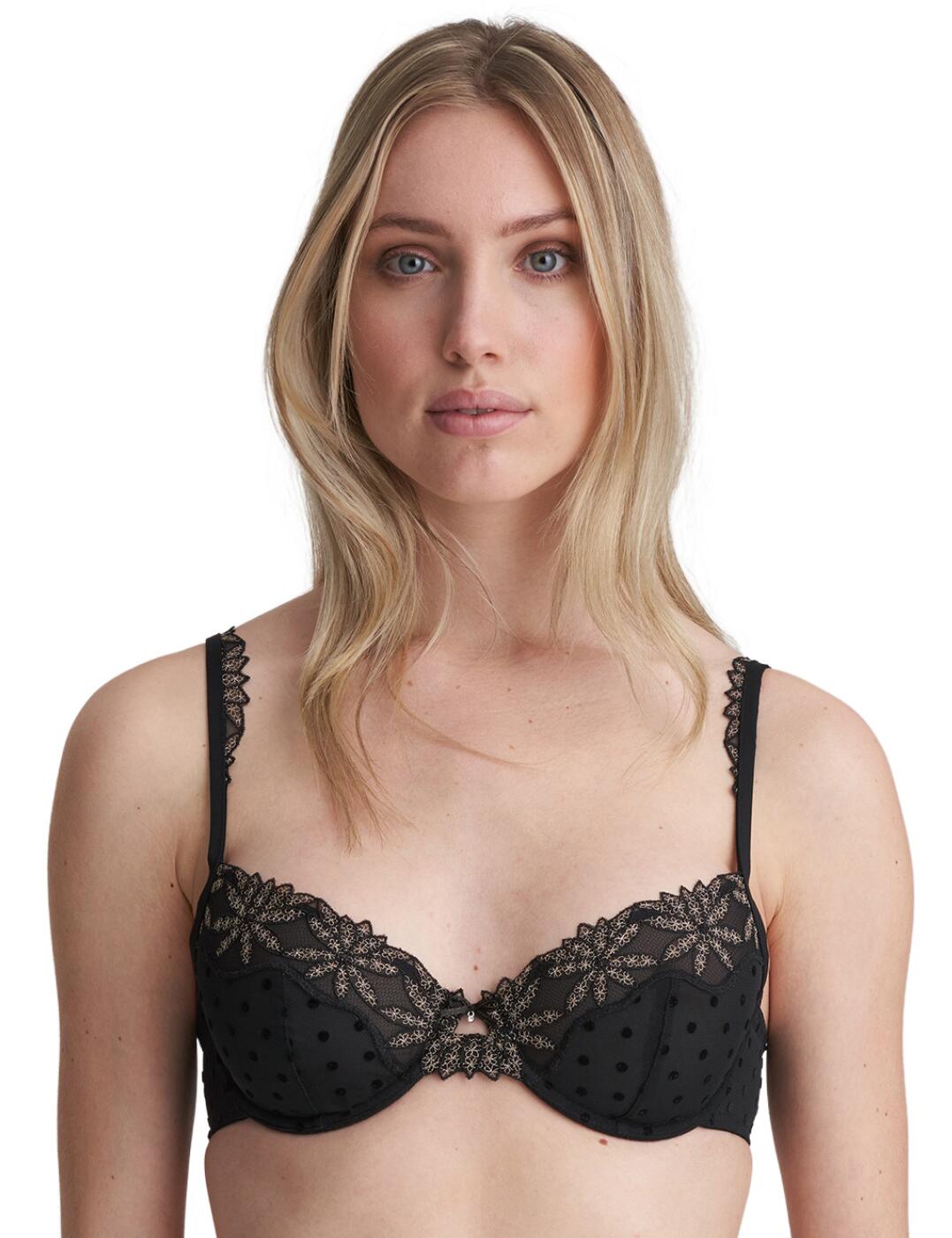 The Joy range boasts feminine floral embroidery in timeless Marie Jo lingerie designs. This underwired bra has a comfortable full cup design with decorative floral and contrasting dot details. The scalloped trim adds to the luxurious feminine finish. Adjustable straps allow for the perfect unique fit and the underwiring offers added support. Wear with matching lingerie from the Joy lingerie line by Marie Jo for a sexy coordinated look.  Feminine floral embroidery Sheer cups Scalloped trim Underwired for support Full cup design Adjustable straps Non-padded Composition: 63% Polyamide &pipe; 19% Elastane &pipe; 18% Polyester Listed in UK sizes  50806-91765-1207752 0102560 Underwired Bra