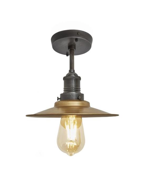 Brooklyn Flush Ceiling Light Flat Shade Small Brass Shade Pewter Fitting