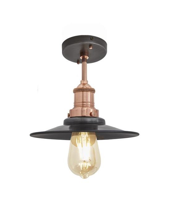Brooklyn Flush Ceiling Light Flat Shade Small Pewter Shade Copper Fitting