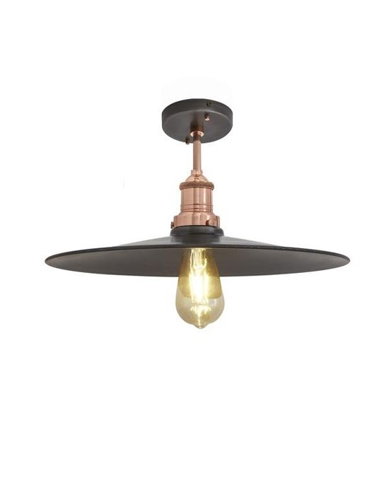 Brooklyn Flush Ceiling Light Flat Shade Large Pewter Shade Copper Fitting