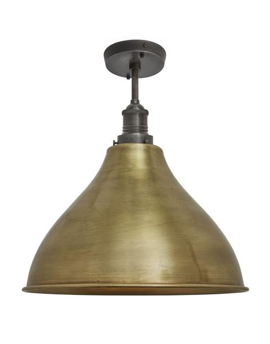 Brooklyn Flush Ceiling Light Cone Shade Large Brass Shade Pewter Fitting