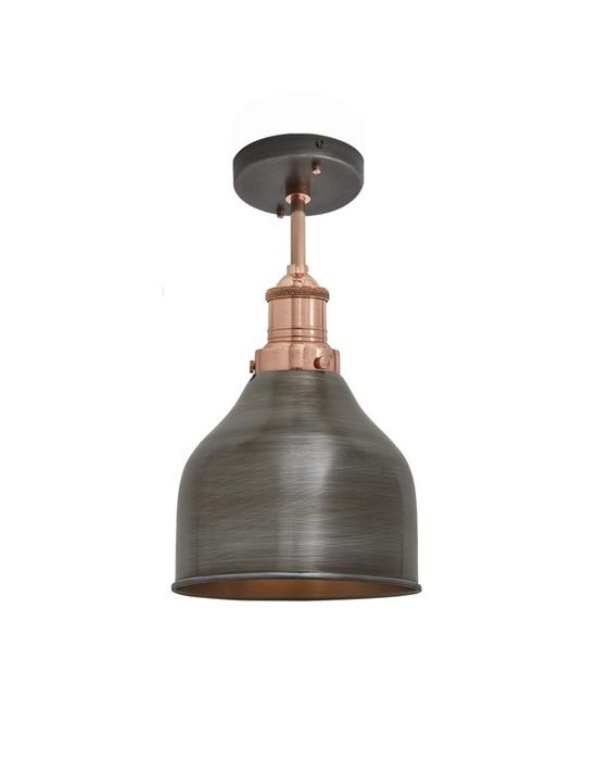 Brooklyn Flush Ceiling Light Cone Shade Small Pewter Shade Copper Fitting