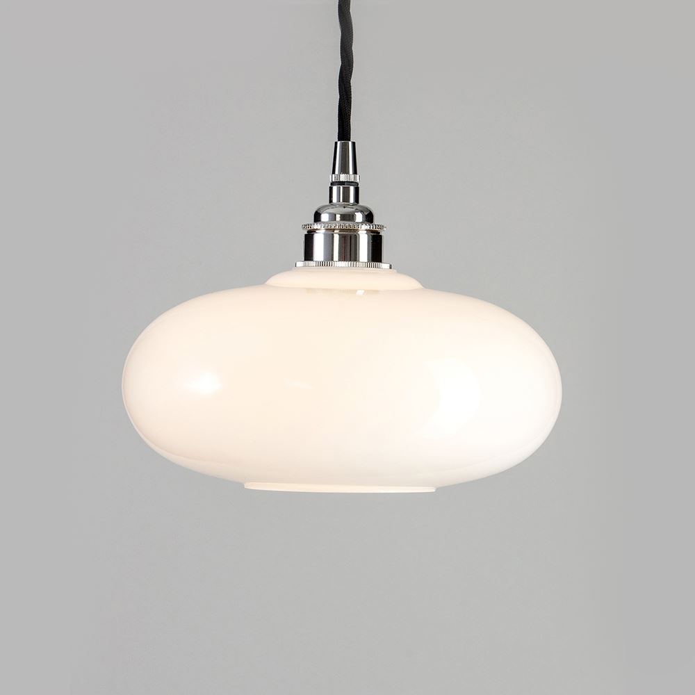 Old School Electric Montgomery Pendant Black Flex With Polished Nickel Fittings White Designer Pendant Lighting