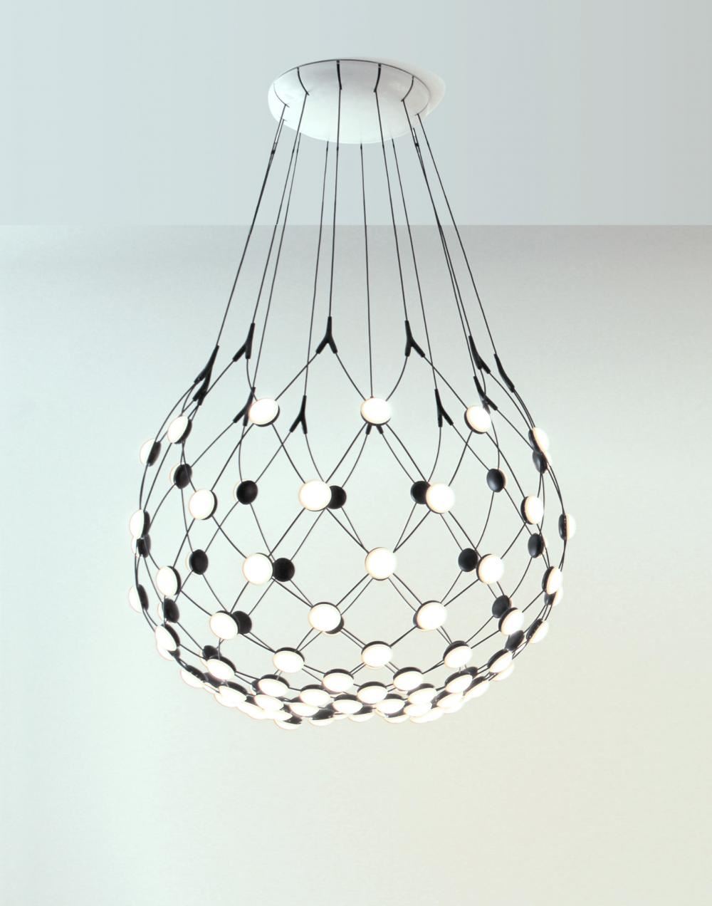 Luceplan Mesh Wireless Pendant Medium 1 Meter Black Designer Pendant Lighting