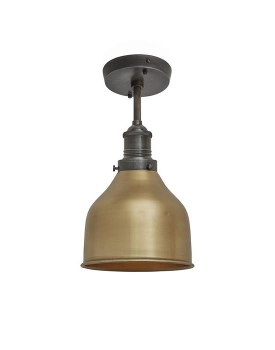 Brooklyn Flush Ceiling Light Cone Shade Small Brass Shade Pewter Fitting