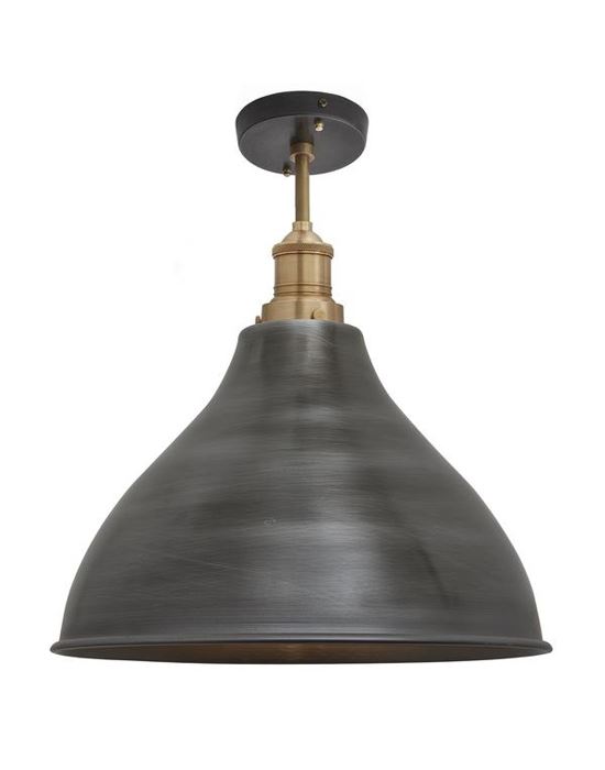 Brooklyn Flush Ceiling Light Cone Shade Large Pewter Shade Brass Fitting