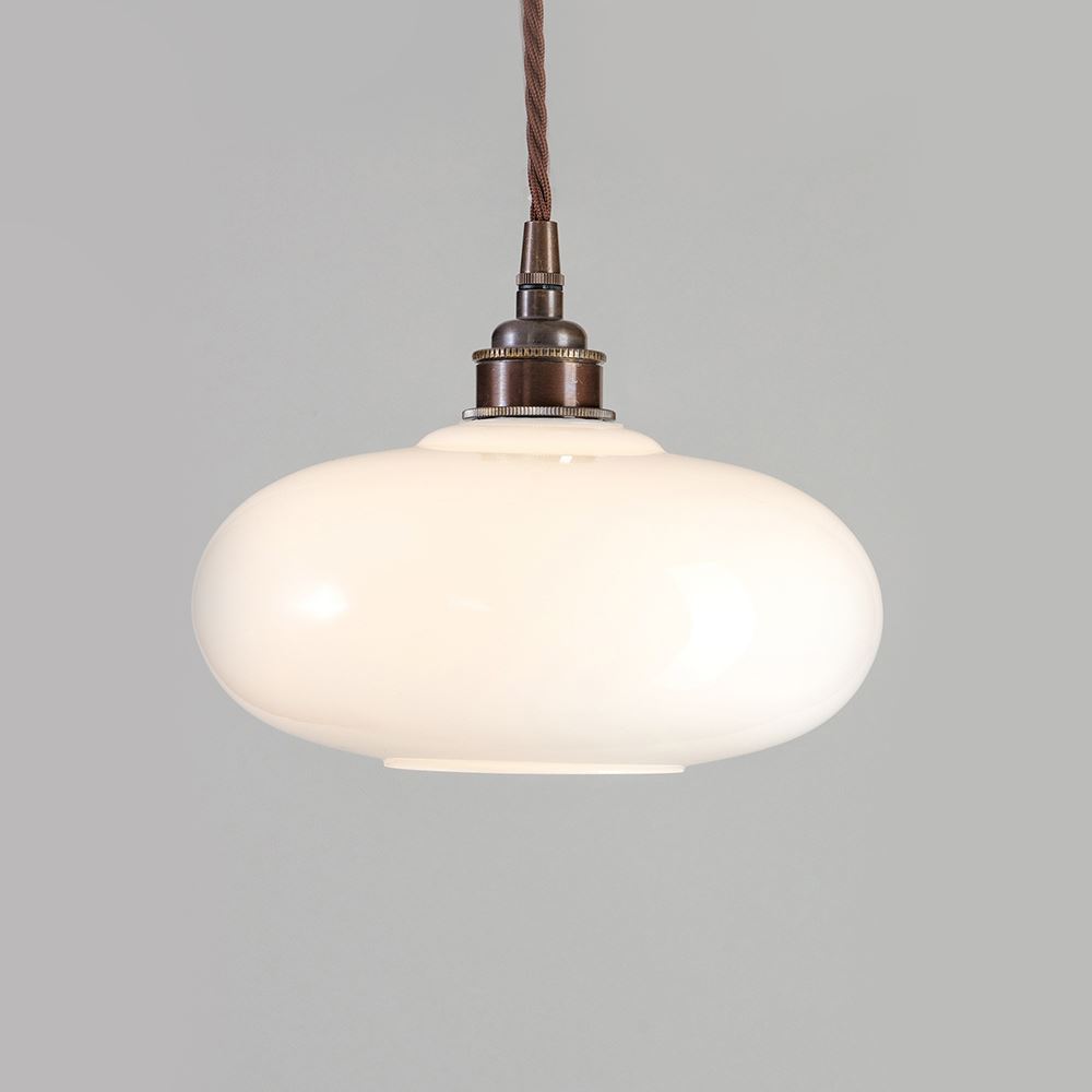 Old School Electric Montgomery Pendant Brown Flex With Antique Brass Fittings White Designer Pendant Lighting