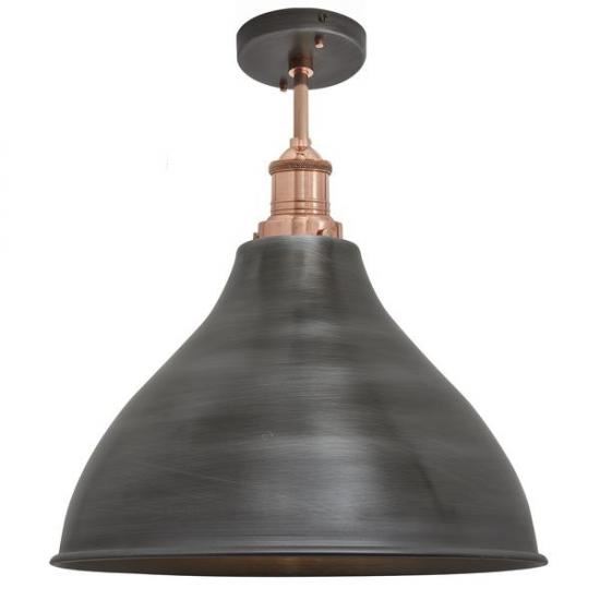 Brooklyn Flush Ceiling Light Cone Shade Large Pewter Shade Copper Fitting