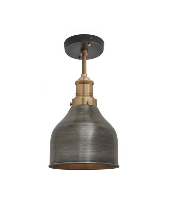 Brooklyn Flush Ceiling Light Cone Shade Small Pewter Shade Brass Fitting