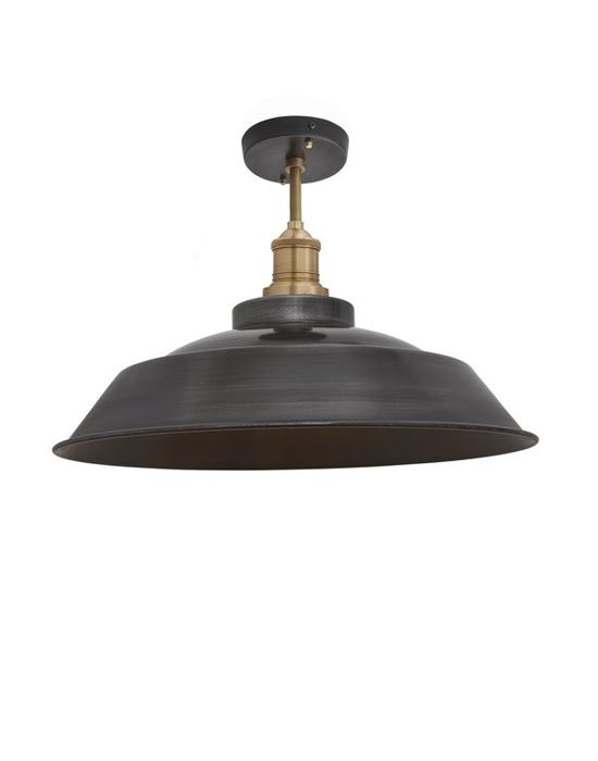 Brooklyn Flush Ceiling Light Step Shade Small Pewter Shade Brass Fitting