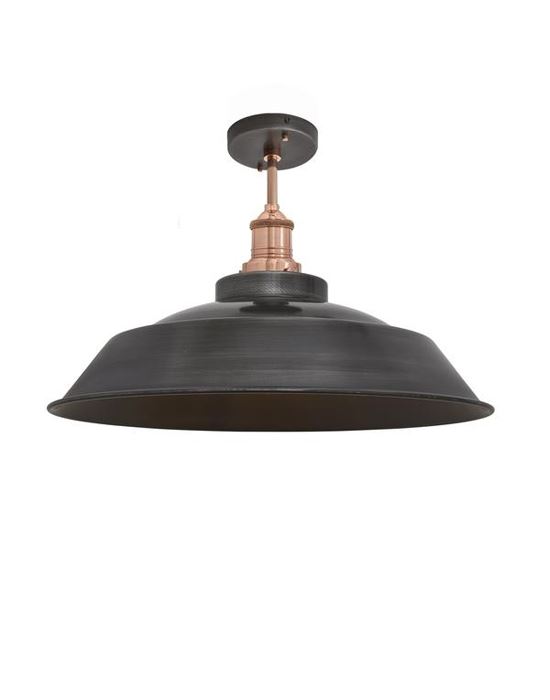 Brooklyn Flush Ceiling Light Step Shade Small Pewter Shade Copper Fitting