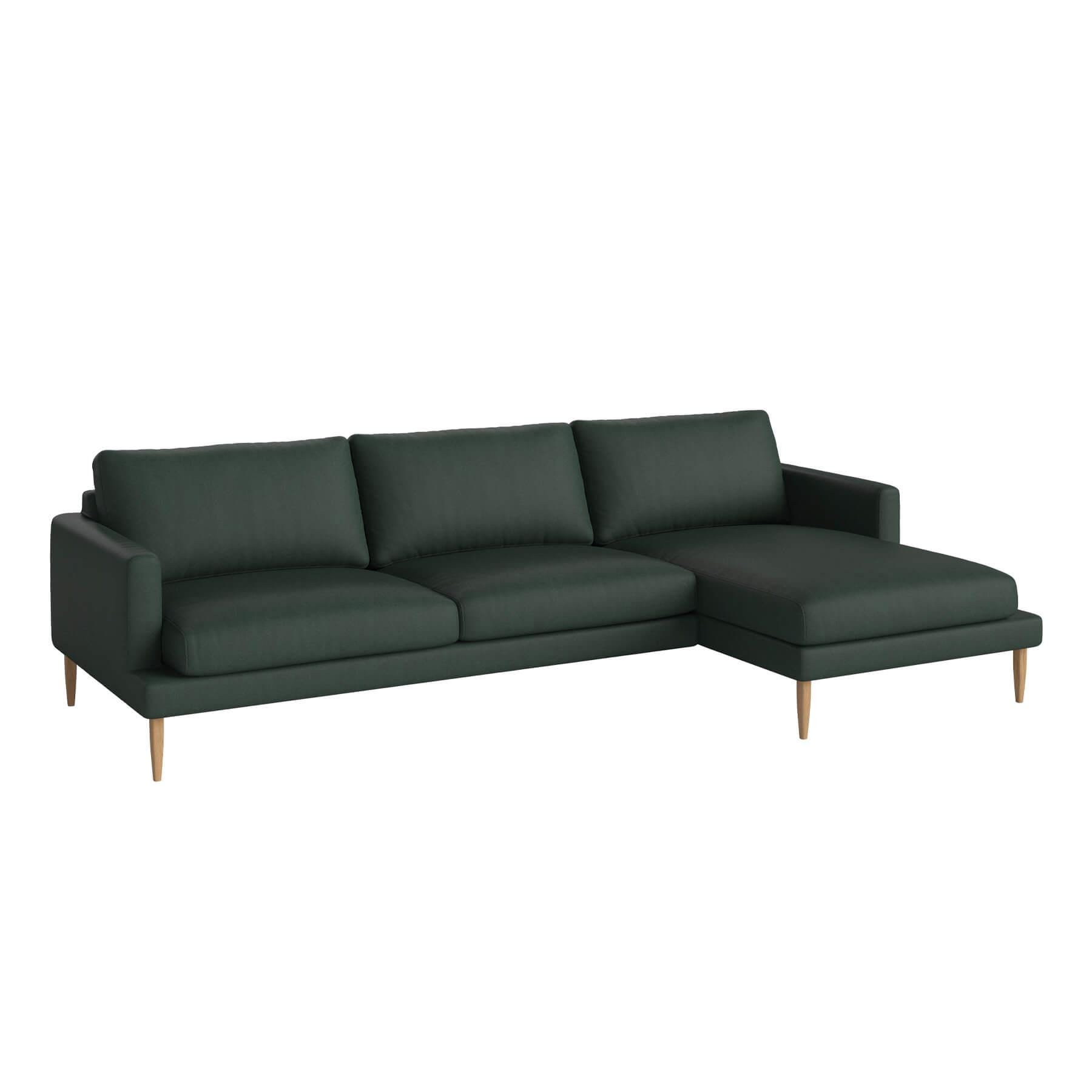 Bolia Veneda Sofa 35 Seater Sofa With Chaise Longue Oiled Oak Gaja Dark Green Right Green Designer Furniture From Holloways Of Ludlow