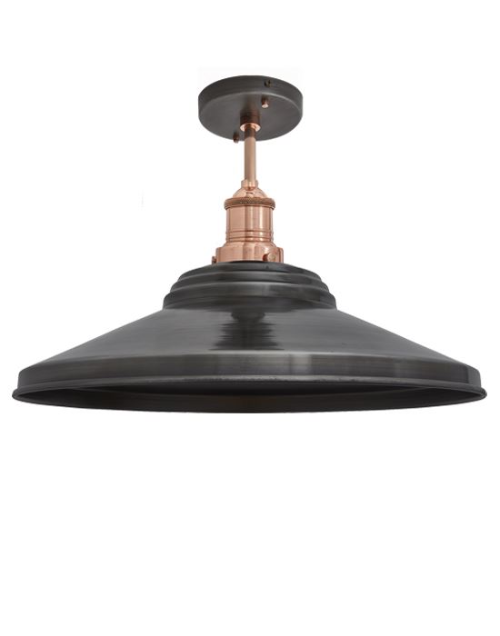 Brooklyn Flush Ceiling Light Step Shade Large Pewter Shade Copper Fitting