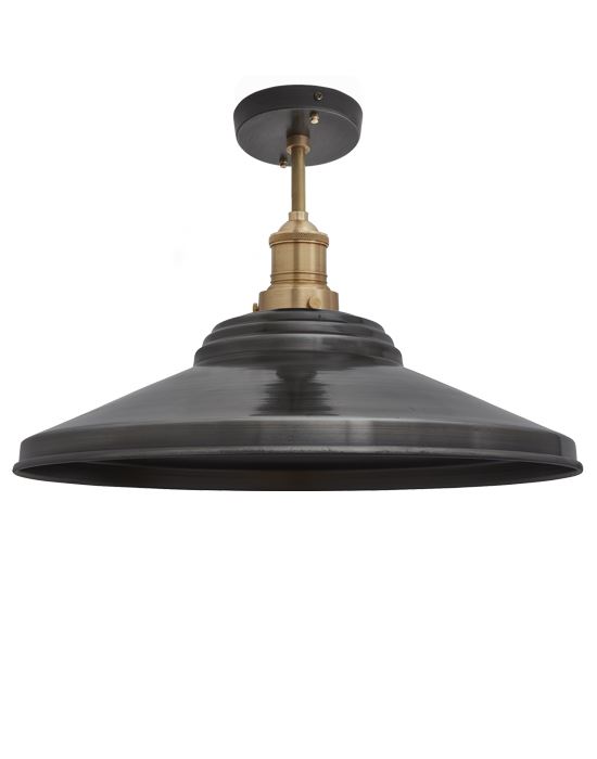 Brooklyn Flush Ceiling Light Step Shade Large Pewter Shade Brass Fitting