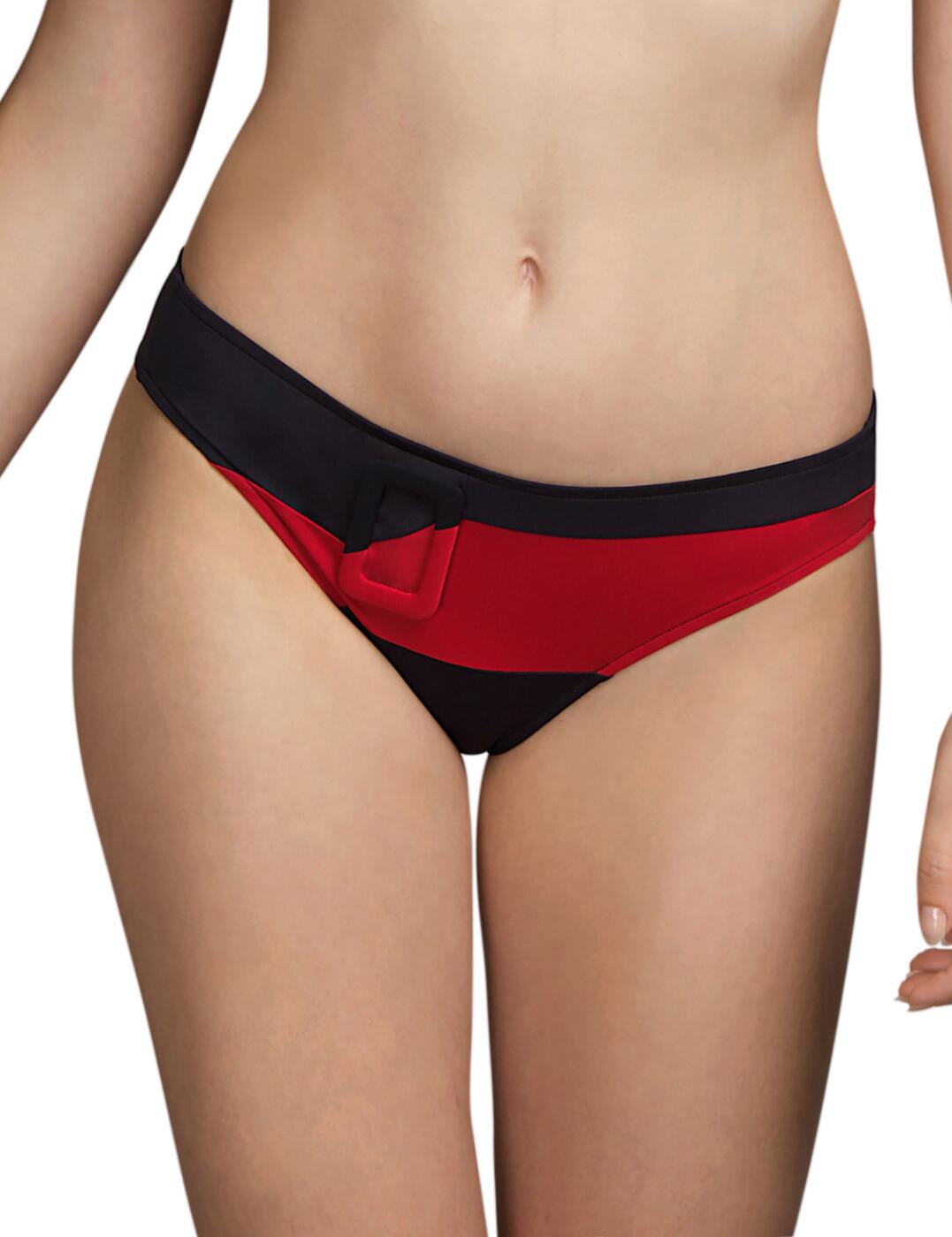These Rio bikini bottoms from Andres Sarda combine traditional comfortable designs with a trendy style of the Beauvoir collection. The moderate rear coverage and mid-rise waist are the obvious choices for a classic but comfortable look. These bikini briefs feature a fashionable buckle detail on the front side and a two-coloured asymmetric pattern, which together create an eye-catching whole that will make you look incredible.  Elegant two-coloured design Trendy buckle detail Mid-rise waist Moderate rear coverage Matching coordinates available Care: Hand wash Country of origin: Tunisia Composition: 90% Polyamide &pipe; 10% Elastane  Listed in UK sizes  54767-97648-1266506 3410750 Bikini Bottoms