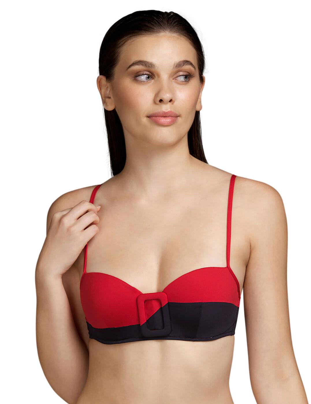 Show up to the beach knowing you look absolutely dashing by wearing this Beauvoir bikini top from Andres Sarda. This piece features a classic balcony style neckline in a cute sweetheart style, effortlessly complementing your decolletage. The cups are underwired and padded, which shapes and supports your chest. This bikini top has a trendy double-colour asymmetric pattern, and an eye-catching buckle in between the bust, adding a chic style to this classic design.  Classic balcony style Trendy buckle detail Adjustable shoulder straps Swimwear clip back fastening Underwired Padded Matching coordinates available Care: Hand wash Country of origin: Tunisia Composition: 50% Polyester &pipe; 46% Polyamide &pipe; 4% Elastane  Listed in UK sizes  54769-97650-1266463 3410714 Padded Balcony Bikini Top