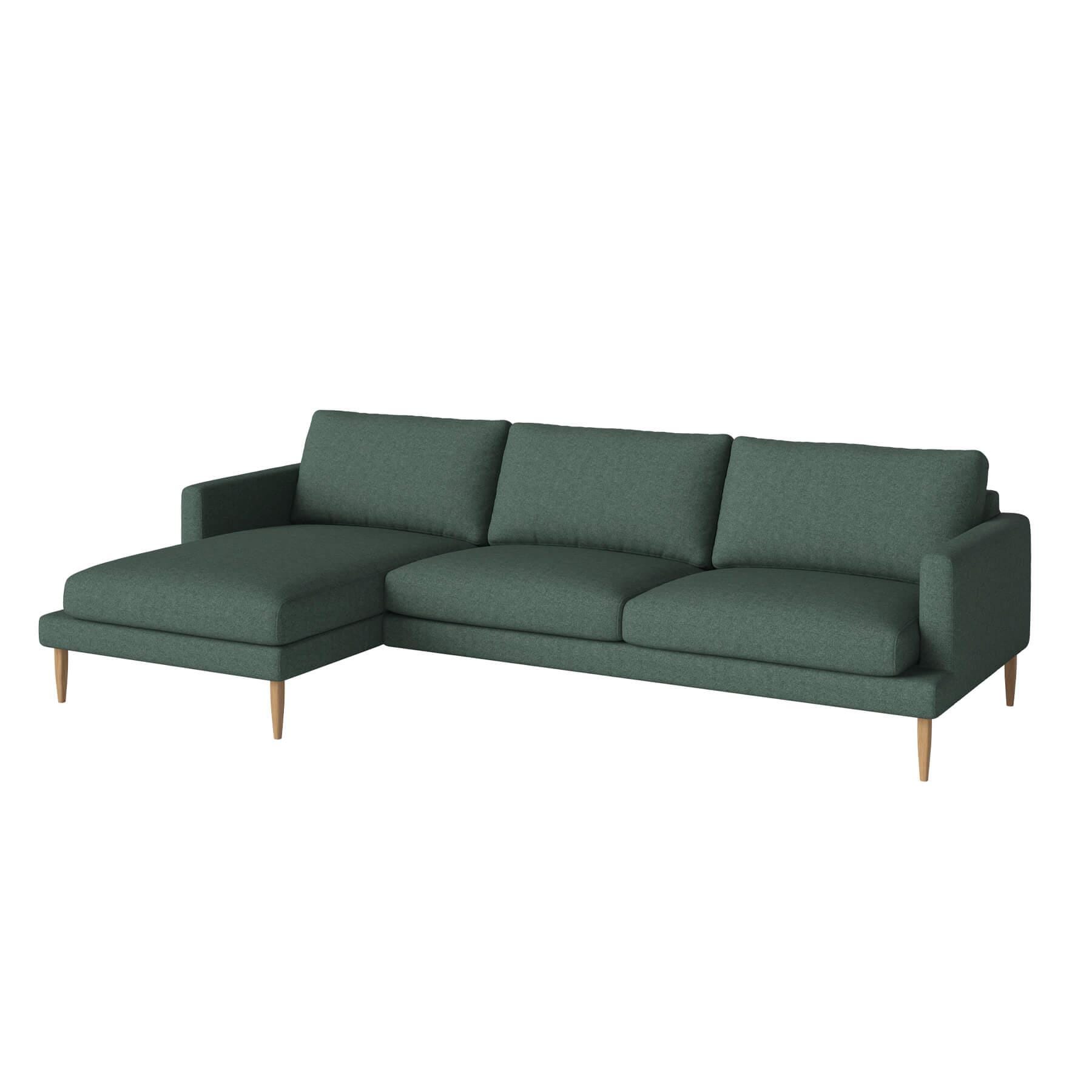 Bolia Veneda Sofa 35 Seater Sofa With Chaise Longue Oiled Oak Qual Sea Green Left Green Designer Furniture From Holloways Of Ludlow