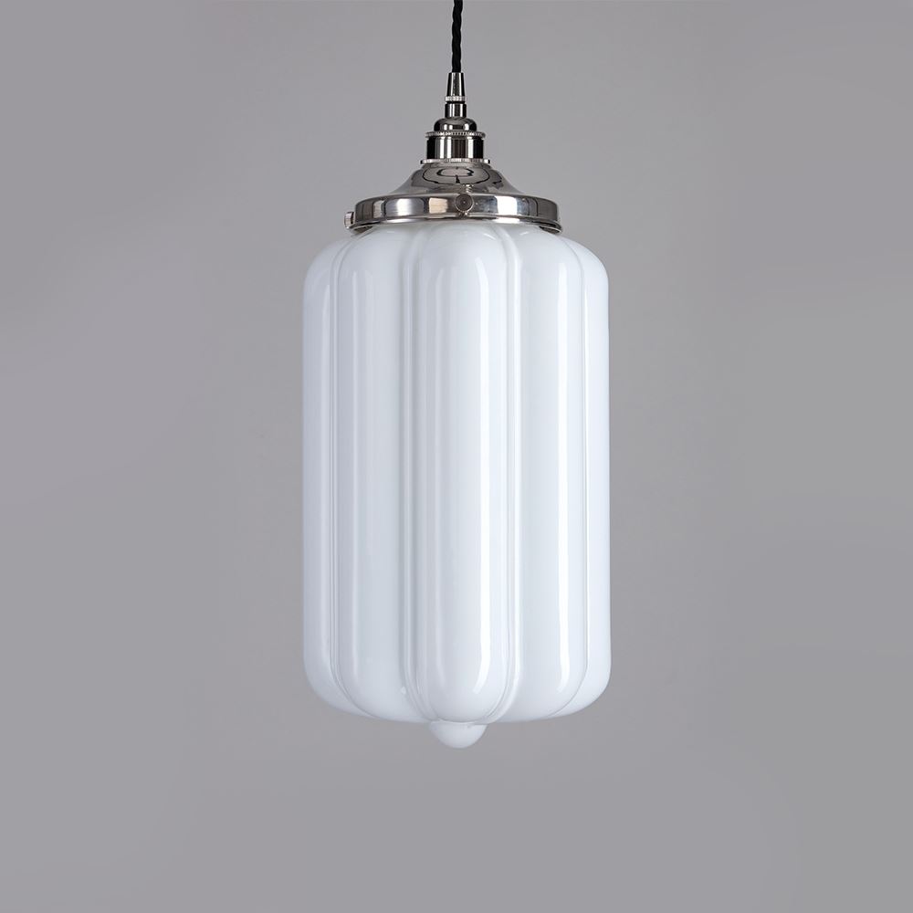 Old School Electric Ellington Pendant Opal Glass Black Flex With Polished Nickel Fittings White Designer Pendant Lighting